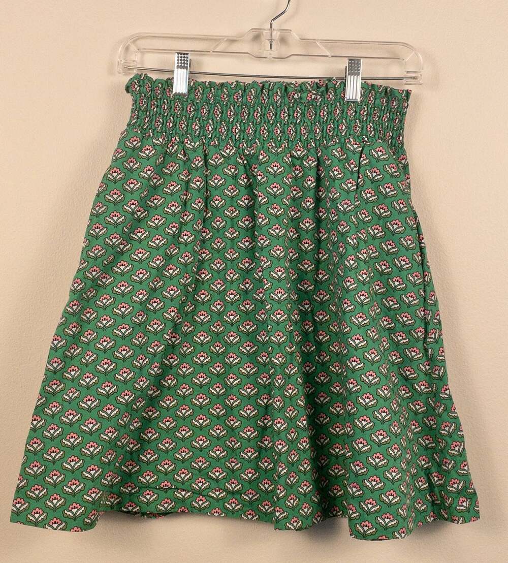 Boden Smocked Waist Floral Print Mini Skirt 100% Cotton Pockets Size US 8R